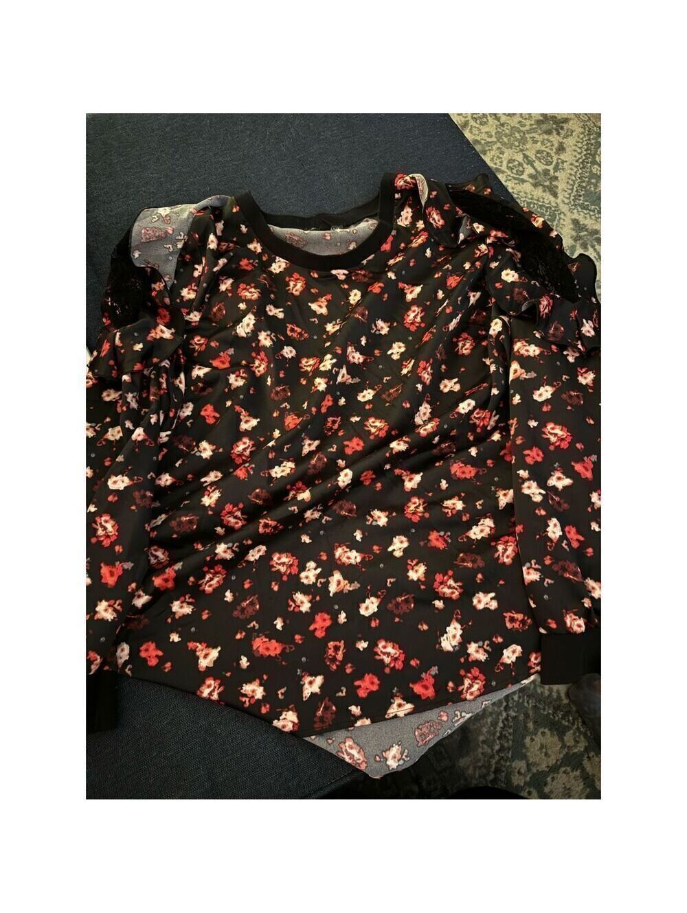 Lane Bryant Red and Black Floral Blouse Boho Plus Size US 22